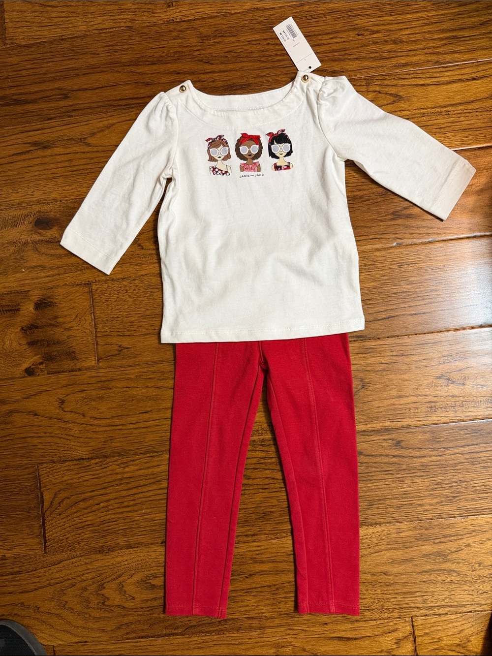 Janie and Jack Ivory Top with Red Leggings Kids Matching Set